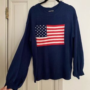 SHEIN Navy Blue Crewneck Sweater with Flag Design